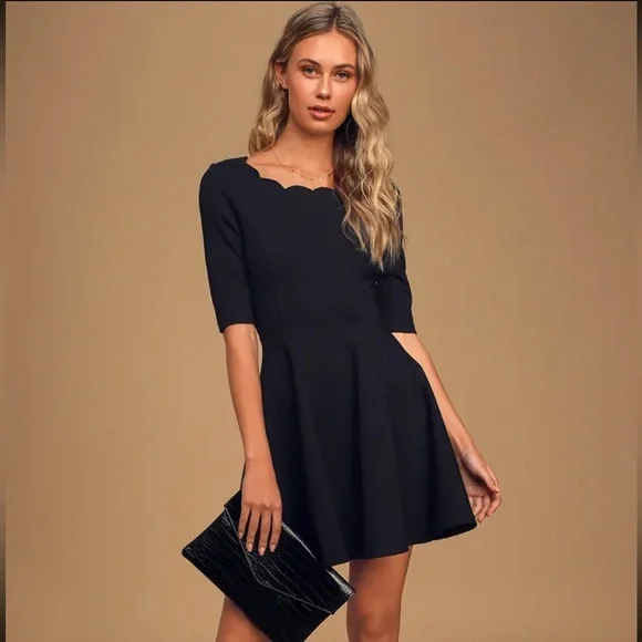 black wrap dress short sleeve BLACK SCALLOPED LACE FORME SKIRT – Bianca Spender main image 0